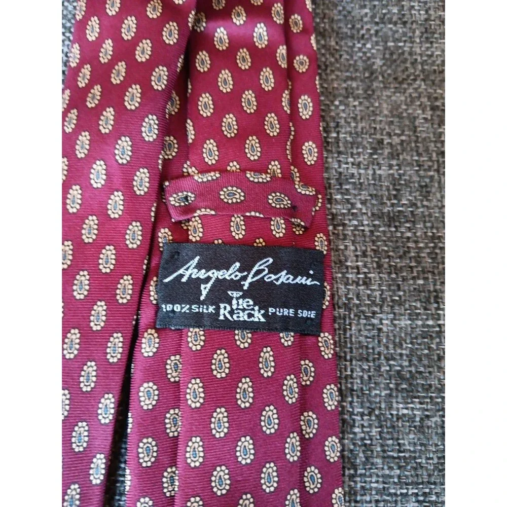 Tie 70s 80s 90s Y2K Mens Angelo Bosani Silk Red Beige 2.5 Wide 59 Long